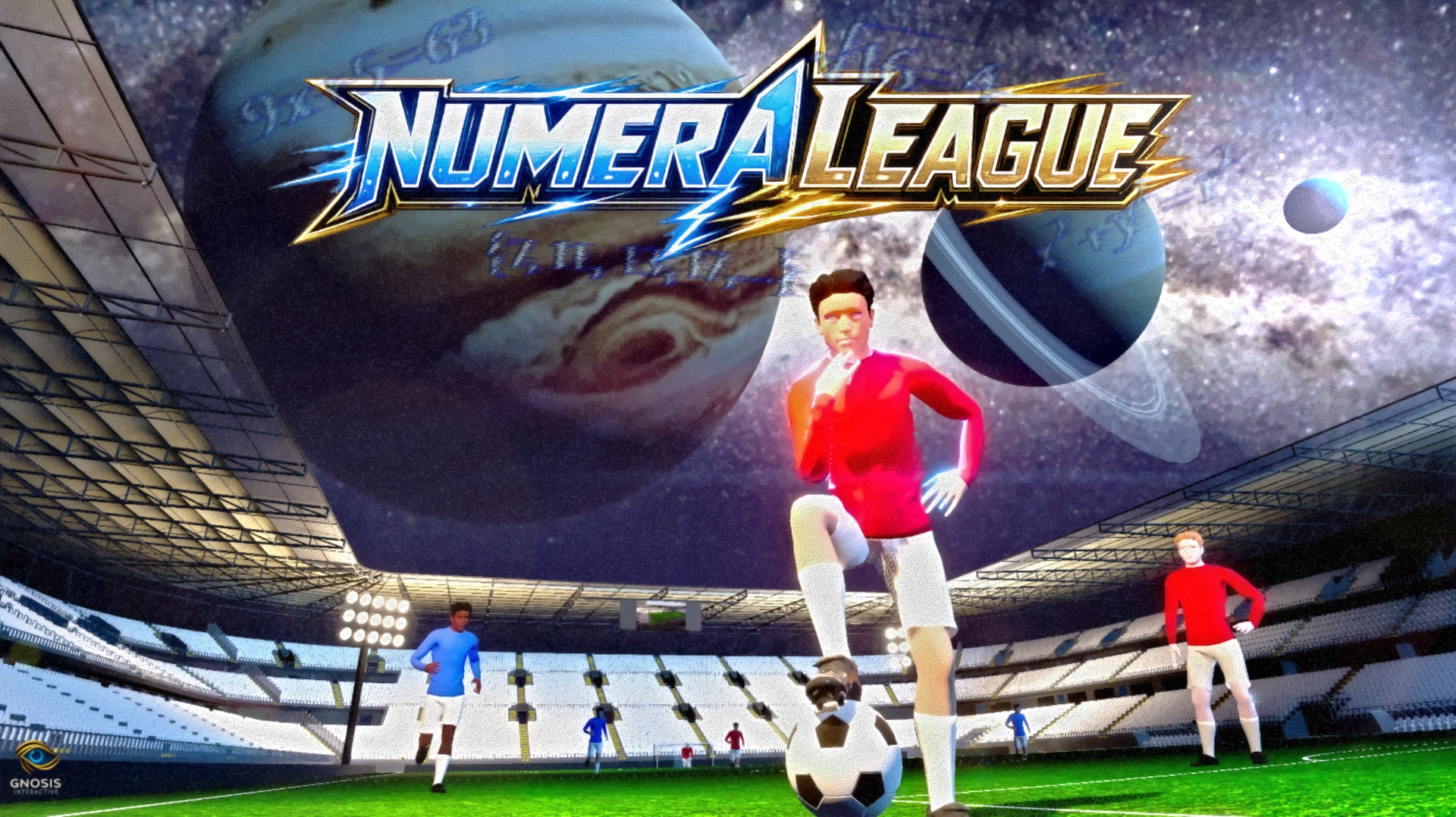 NumeraLeague key art showing a number-driven football match